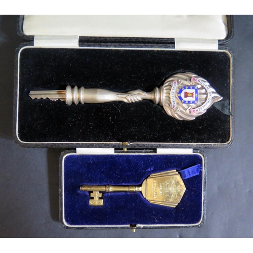 594A - A Cased Westcourt School Gravesend Silver Gilt Presentation Key and The Gordon School enamel present... 