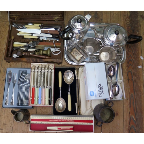 604 - A Selection of Silver Plated Flatware and four part tea set etc.