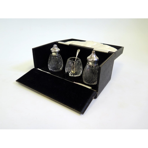 614 - A George V Silver Presentation Cased Cruet Set with matching spoon, Birmingham 1930, Barker Brothers... 