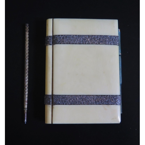 683 - A Victorian Ivory and Silver Mounted Card Case with pen written note dated 6/6/76 and card probably ... 