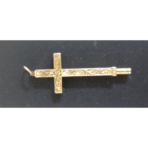 692 - An Unmarked Gold Cross Fob Pencil, c. 5cm extended