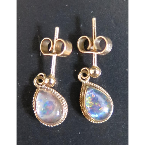 70 - A Pair of Hallmarked 9ct Gold and Black Opal Pendant Earrings (15mm), 1.2g