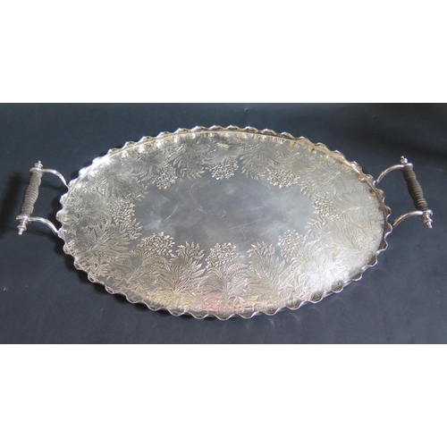 704A - A Victorian Electroplated Silver Two Handled Tray with chased fern foliate decoration, Daniel & Arte... 