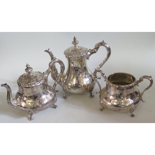 708A - A Silver Plated Rococo Three Part Tea Set