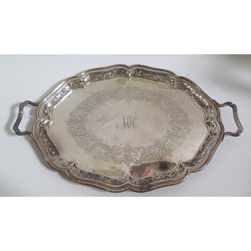 713 - An Electroplated Silver Two Handled Tray with chased foliate decoration and pierced border, 59cm