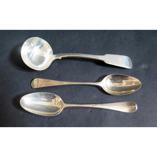 729 - A William IV Silver Sauce Ladle, London 1834 and two Georgian desert spoons, 144g