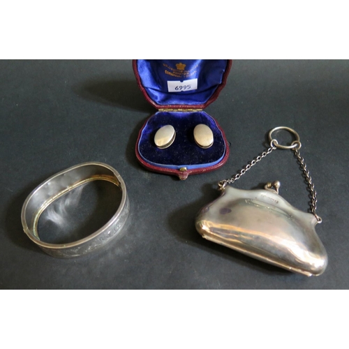 741 - A George V Silver Purse (Birmingham 1916), cased pair of George III silver studs and unmarked white ... 