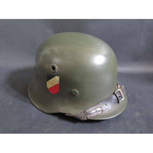 763 - A WWII German Army Model 1935 Type Double Decal Lightweight Aluminium Parade Helmet, with original l... 