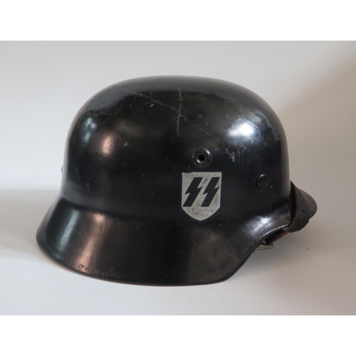 764 - A German WWII SS Double Decal Lightweight Parade Helmet with original leather liner, helmet stamped ... 