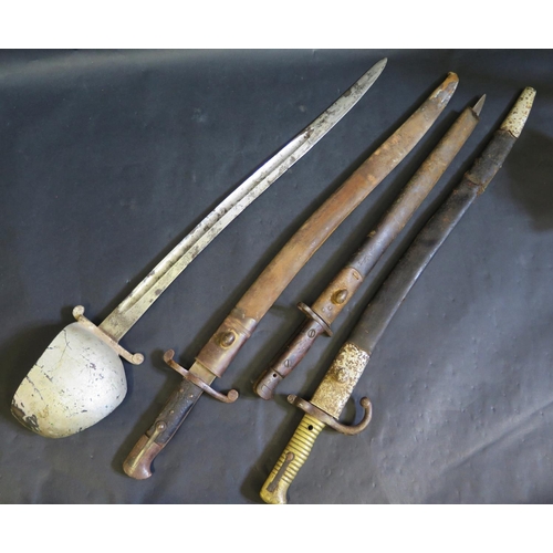 780 - M1905 Bayonet stamped 1907 and two French 1866 style bayonets and one other with guard