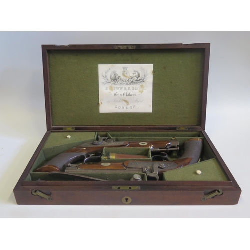 785 - A Cased Pair of Military Hammer Percussion Pistols by Brown & Rodda of 19 Titchborne Street London w... 