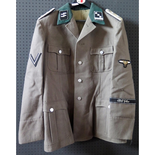 797E - A Reproduction German Army Tunic with Adolf Hitler Cuff Title and trousers