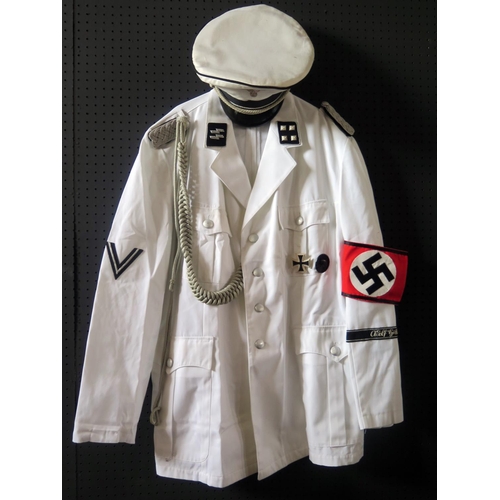 797G - A Reproduction WWII German SS White Cap, Tunic, Iron Cross and Wound Badge