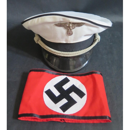 797G - A Reproduction WWII German SS White Cap, Tunic, Iron Cross and Wound Badge