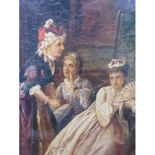 805 - Tattle, oil on mahogany panel, initialled, 28x22cm, glazed gilt gesso frame