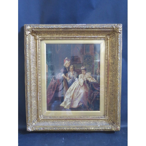 805 - Tattle, oil on mahogany panel, initialled, 28x22cm, glazed gilt gesso frame