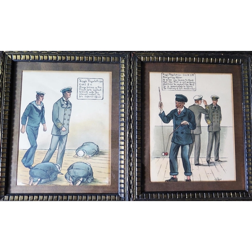 812 - King's Regulations, a pair of humorous Royal Navy prints, 23x18.5cm