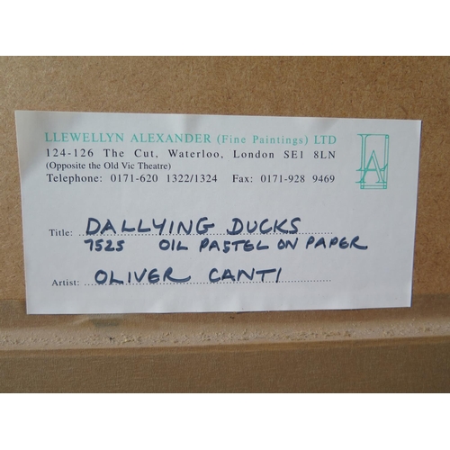 835 - Oliver Canti, British, late 20th/early 21st Century, 'Dallying Ducks', Oil Pastel on paper, Signed, ... 