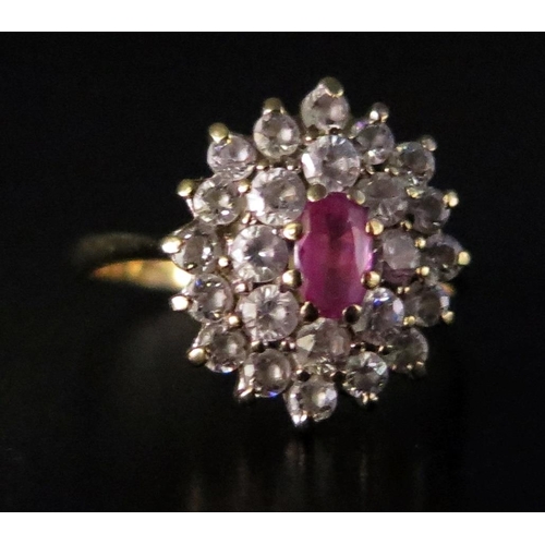 84 - A 9ct Gold, Pink Sapphire and Diamond Cluster Ring, size O.5, 2.9g