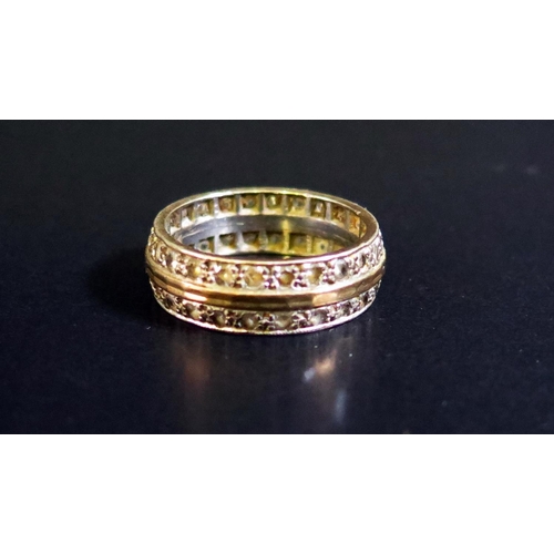 90 - A 9ct White and Yellow Gold Diamond Twin Row Eternity Ring, size O.5, 5.5g