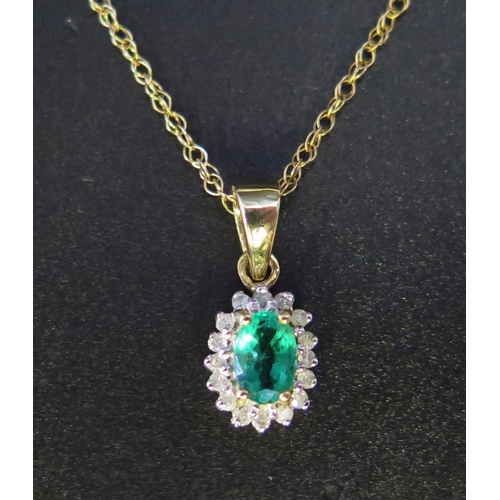 93 - A 9ct Gold, Emerald and Diamond Pendant Necklace, 1.8g