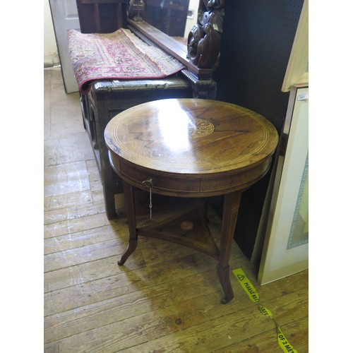 1455b - An Edwardian Rosewood and Marquetry Inlaid Occasional Table with three hinged silk lined drawers, 60... 