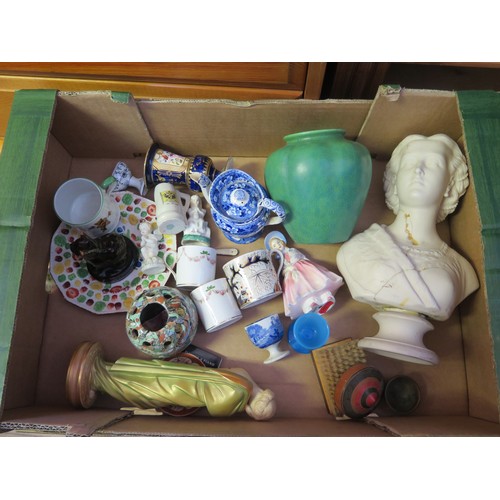 1517 - A Box of Odd Ceramics including antique Delft plate, Royal Lancastrian vase, Royal Doulton Lily, dam... 