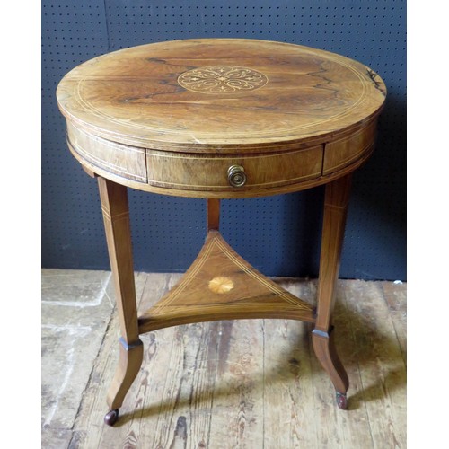 1455b - An Edwardian Rosewood and Marquetry Inlaid Occasional Table with three hinged silk lined drawers, 60... 