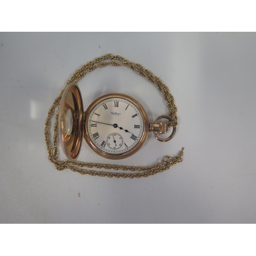 360 - A Waltham Gold Plated Half Hunter Pocket Watch and chain. A/F