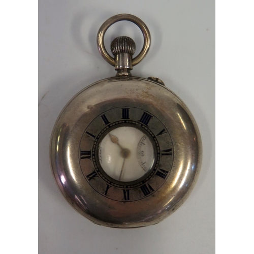 412 - A Silver Cased Half Hunter THE BANK Benson Pocket Watch, London 1913 (balance wheel damaged)