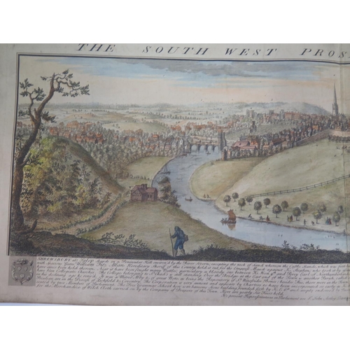 850 - Coloured Engraving entitled 'The South West Prospect of Shrewsbury', A panoramic view of Shrewsbury,... 