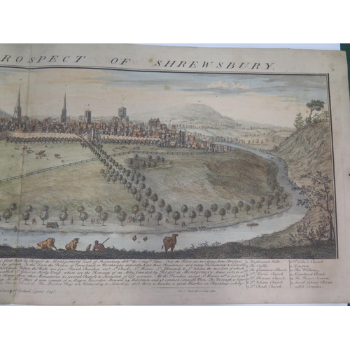 850 - Coloured Engraving entitled 'The South West Prospect of Shrewsbury', A panoramic view of Shrewsbury,... 