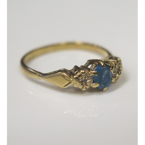 110 - A 9ct Yellow Gold, Blue Topaz and Diamond Set Ring, size L, 1.7g