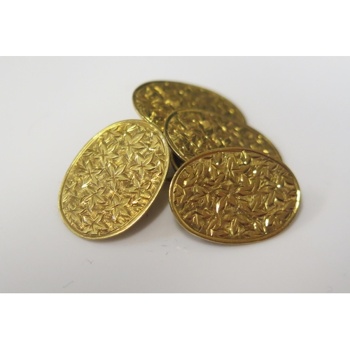119 - A Pair of Antique 18ct Gold Cufflinks with chased vine leaf decoration, Chester 1918, H.G&S., 9.3g