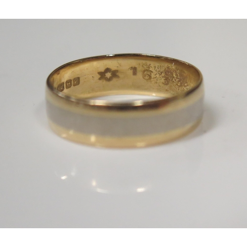 61 - An 18ct Yellow and White Gold Wedding Band, 6mm wide, size S.5, 4.9g