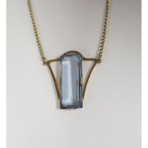 96 - A 9ct Yellow Gold and Blue Stone Pendant with integral necklace, 26mm drop, 6.7g