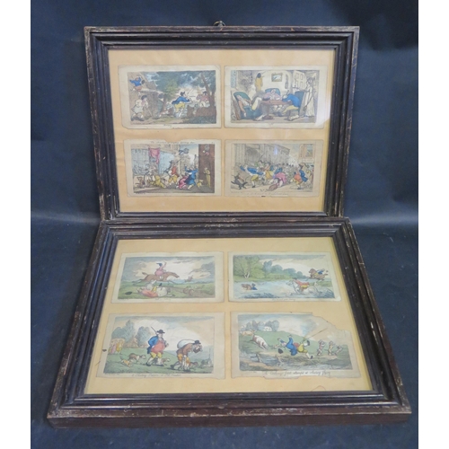 88 - A Set of Eight Rowlandson Georgian Hunting Prints arranged in two glazed frames