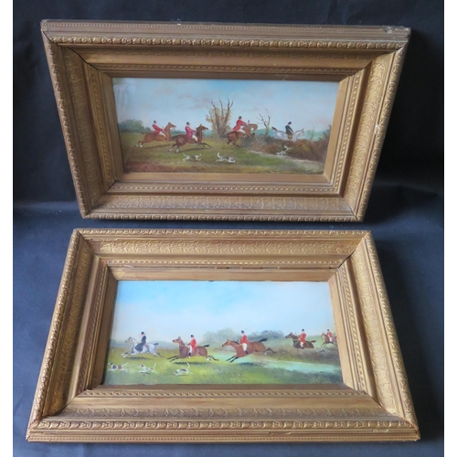 104 - A Pair of Victorian Hunting Scenes, indistinctly signed and dated, oil on board, 34x17, framed & gla... 