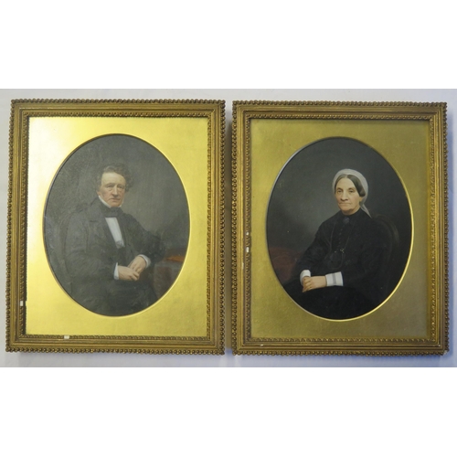 120A - A Pair of Fine Victorian Miniaturist Half Length Portraits of a Lady and Gentleman in easel back gil... 