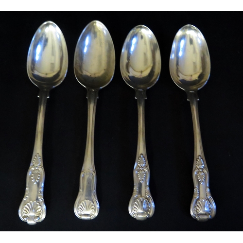 1258 - A Pair of Victorian Silver Serving Spoons (London 1858, Chawner & Co., 200g) and two others (224g), ... 