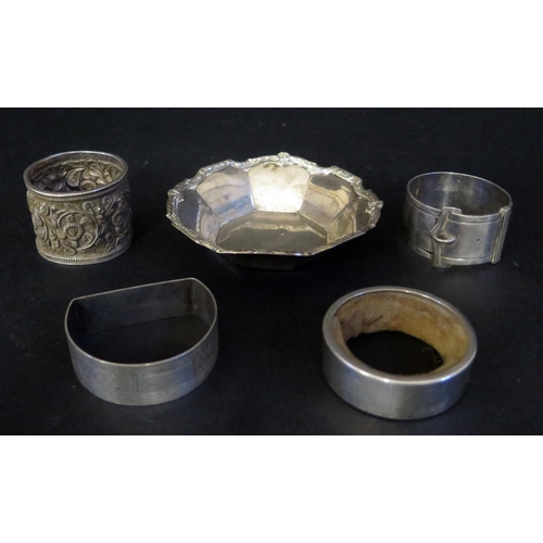 1262 - A George V Silver Pin Dish (Birmingham 1913, Adie Bros.)sterling silver napkin ring, Indian silver n... 