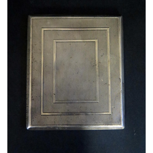 1263 - A George V Silver Cigarette Case with engine turned decoration, Birmingham 1929, William Base & Sons... 