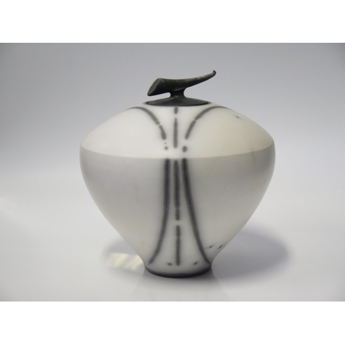 127 - Tim Andrews, Studio Pottery Lidded Ovoid Raku Vase (Curling Pot), 19cm high