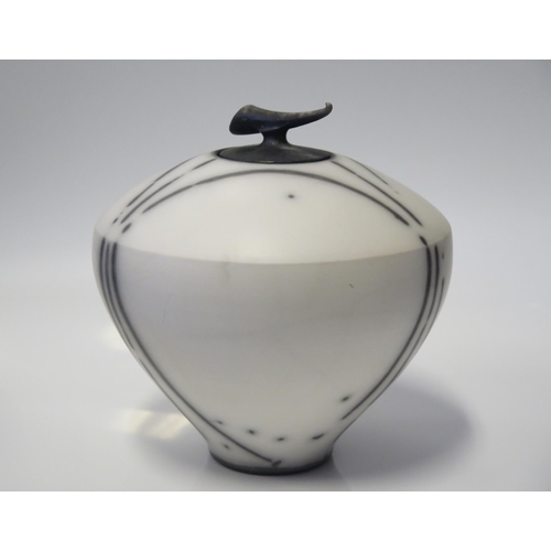 127 - Tim Andrews, Studio Pottery Lidded Ovoid Raku Vase (Curling Pot), 19cm high