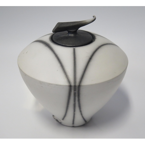 127 - Tim Andrews, Studio Pottery Lidded Ovoid Raku Vase (Curling Pot), 19cm high