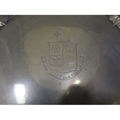 1279 - A George II Silver Pie Crust Salver engraved with The Marder Coat of Arms and Latin motto 'PER MARE ... 