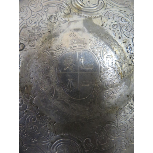 1280 - A George II Silver Pie Crust Salver with chased foliate scroll decoration bordering the Marder famil... 