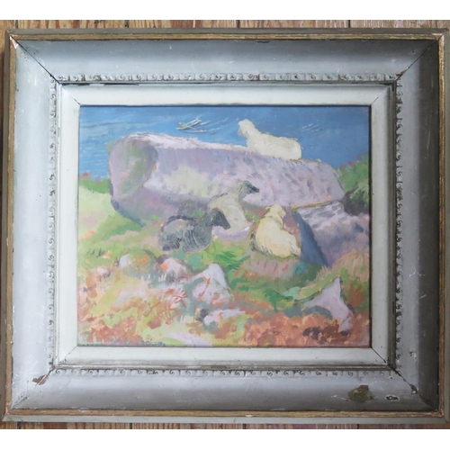 16 - Gwendolen R. Jackson, 'Sheep by the Sea' Midland Regional Artists Autumn Exhibition 1950, Signed bot... 