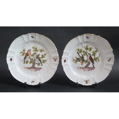 163 - A Pair of 19th Century Meissen Hand Decorated Bird Plates with moulded borders, 9.5