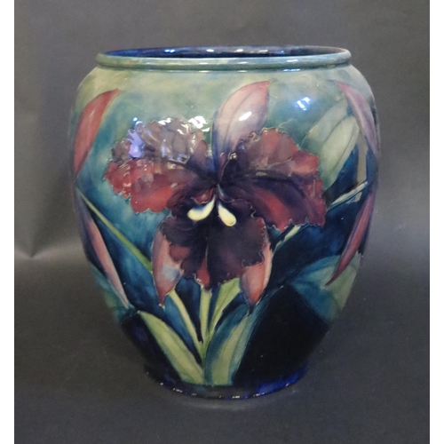 164 - A William Moorcroft Iris Decorated Vase, 23.5cm, impressed marks and signature to the base. Small ch... 